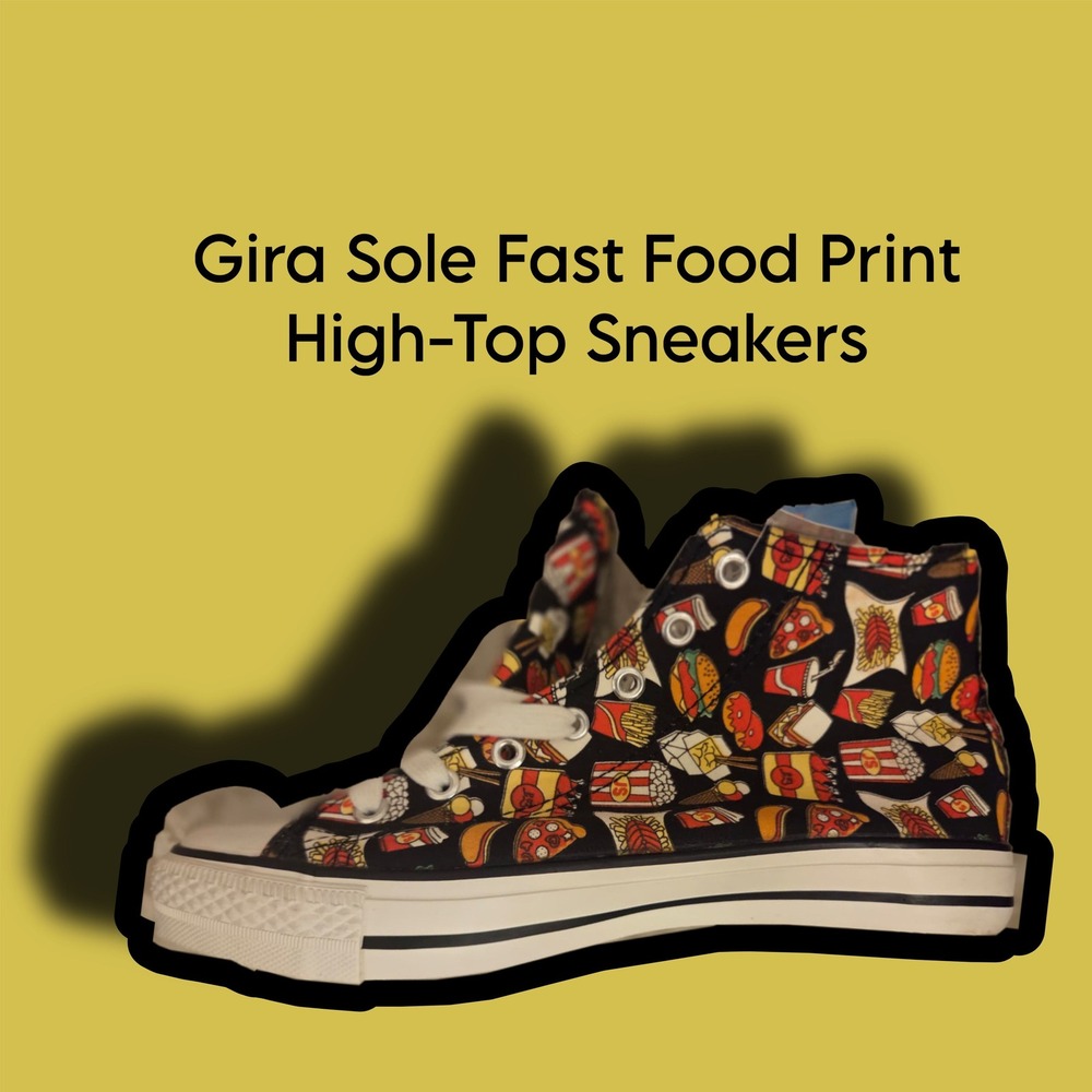 Gira Sole Fast Food Print High-Top Sneakers Womens 40 Black NEW Canvas Graphic